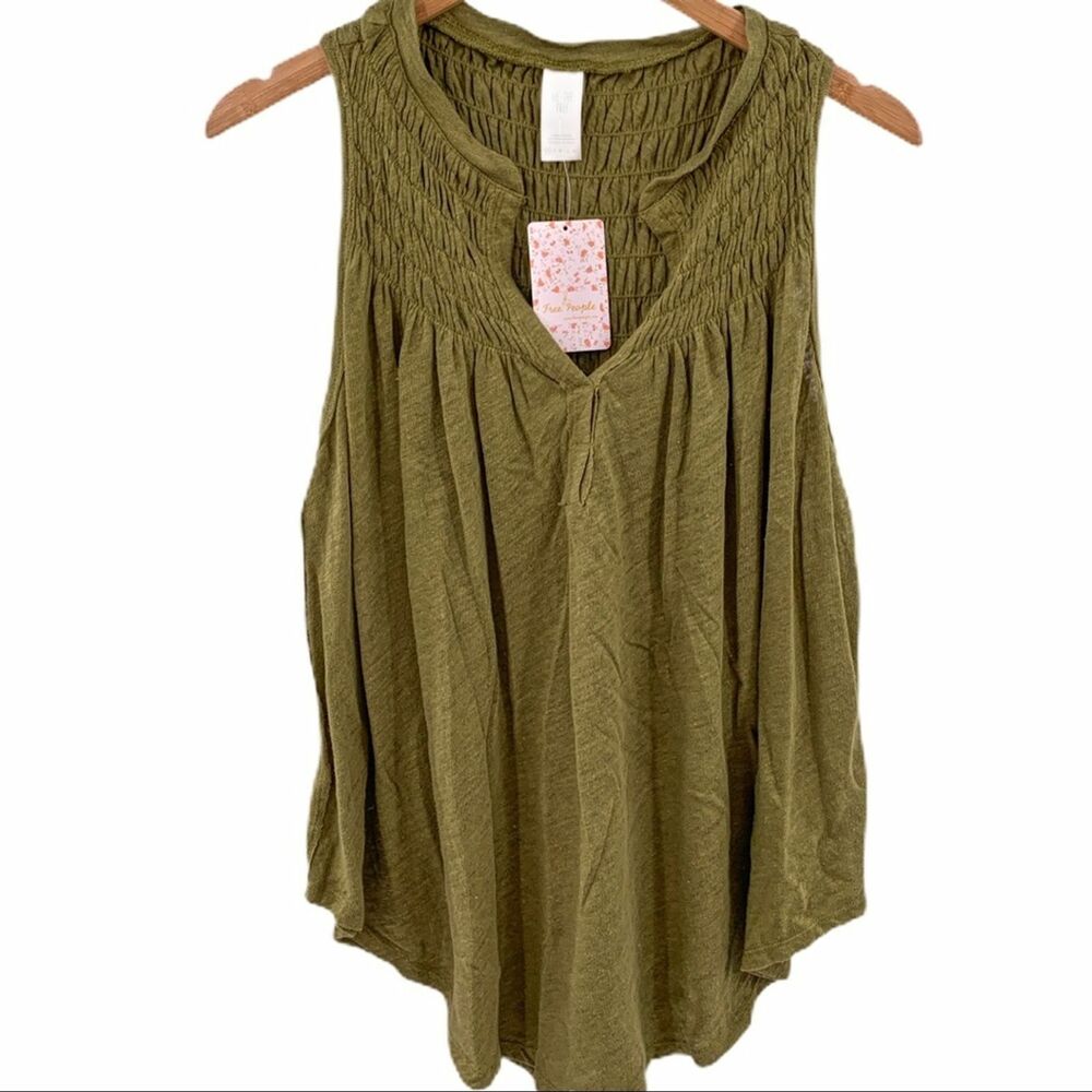 Free People green linen blend swingy tank XS New - Picture 3 of 6